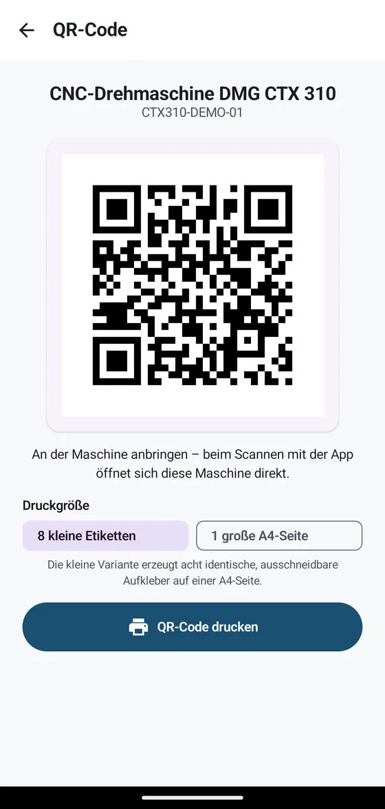 QR-Code einer Maschine zum Ausdrucken